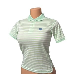 Chaps Womens Polo Shirt Green White Striped Short‎ Sleeve Collared Size S P